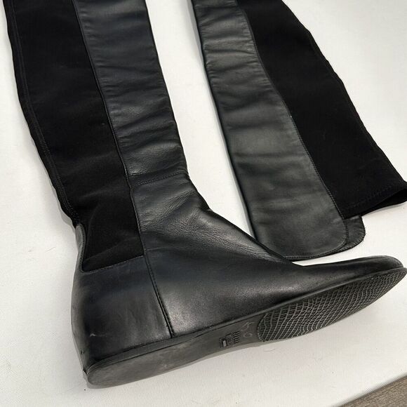 Stuart Weitzman Womens 7.5 M Black 50/50 Hidden Wedge Knee High Leather Boots - Picture 2 of 16